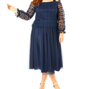 Elegant Navy Long Sleeve Lace Dress NEW With Tags